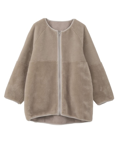 earth music&ecology（アースミュージックアンドエコロジー）の「【2WAY/2025AW】ノーカラーフェイクムートンコート（ムートンコート・レディース・カーキ/ピンクベージュ・FREE）」の11枚目の写真