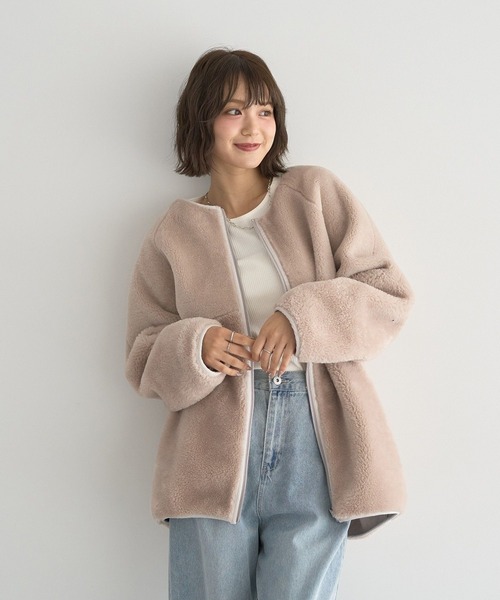 セール】【2WAY/2025AW】ノーカラーフェイクムートンコート（ムートン