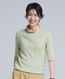 IEDIT | ＩＥＤＩＴ　縦ケーブルですっきり見え　コットン素材の半袖ケーブルニット(ニット/セーター)