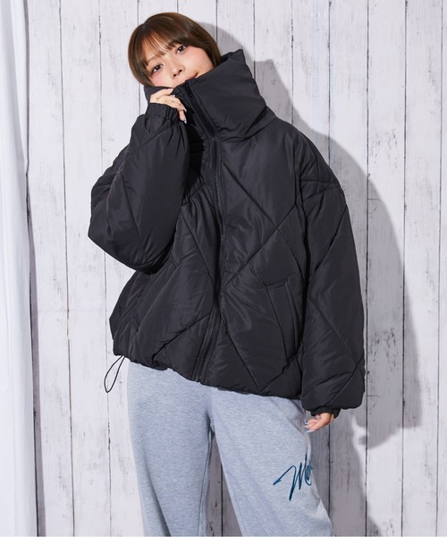 セール】《ダイヤキルト×ビッグカラー》レディース 中綿ブルゾン 裾