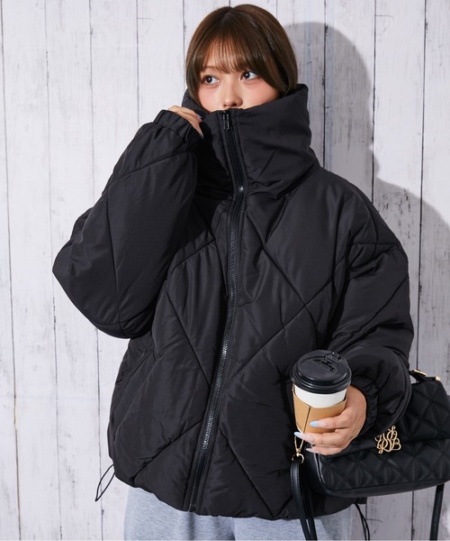 美品】Suadeo 蓄熱中綿ボリューム袖キルティングブルゾン 黒 38 suadeo