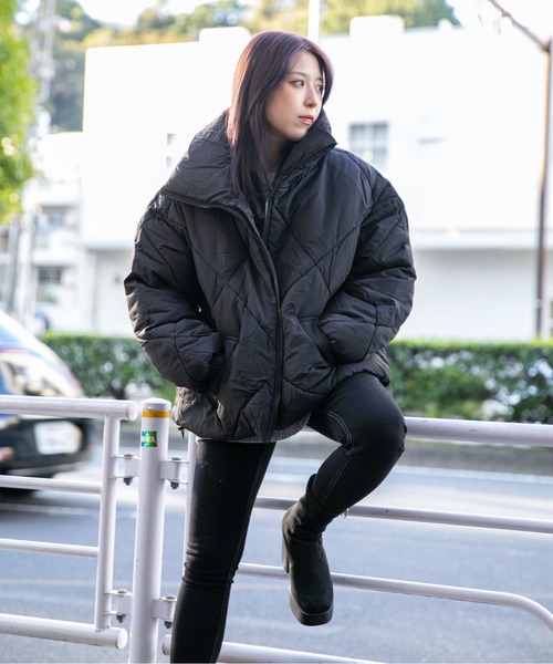 セール】《ダイヤキルト×ビッグカラー》レディース 中綿ブルゾン 裾