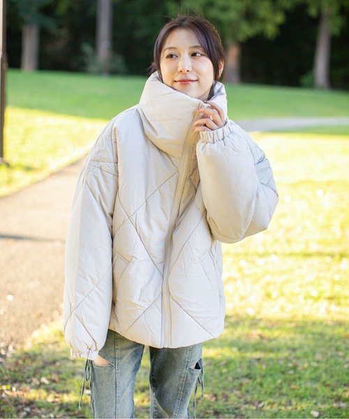 セール】《ダイヤキルト×ビッグカラー》レディース 中綿ブルゾン 裾