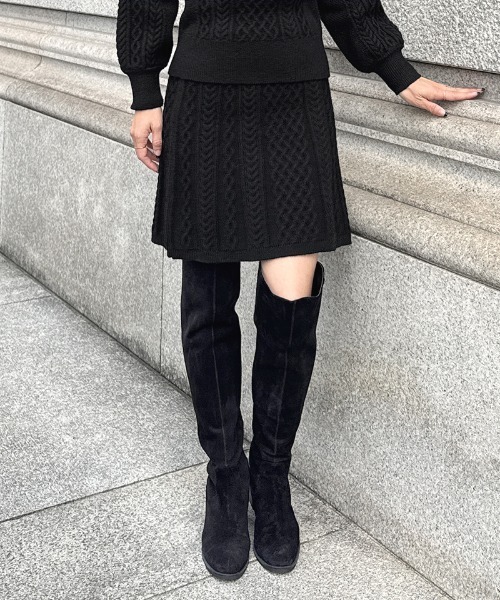 JENNE(ジェンヌ)の「着痩せケーブルスカート(スカート・レディース・レッド/ブラック/アイボリー・SMALL/MEDIUM/LARGE)」の3枚目の写真