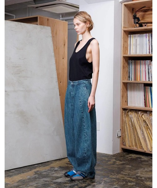 VOAAOV（ヴォアーブ）の「【VOAAOV】 RANDOM CRUNCH DENIM Wide Tapered Pants - used（デニムパンツ・メンズ・グリーン・2/1/0）」の2枚目の写真