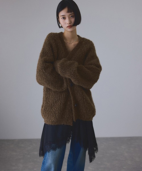 モヘヤウールニットカーディガンブルゾン（カーディガン/ボレロ