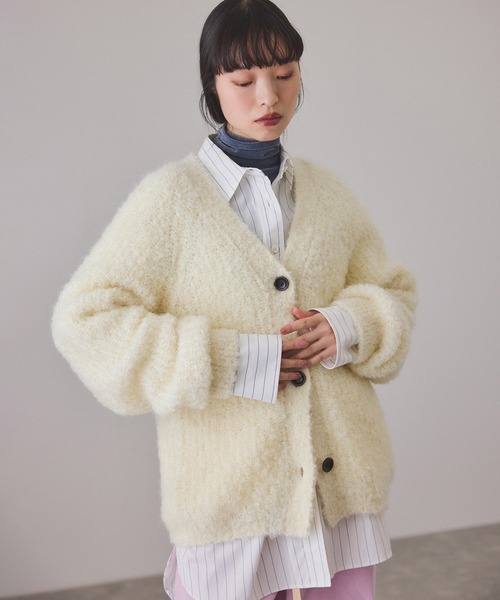 ADAM ET ROPE'（アダムエロペ）の「モヘヤウールニットカーディガンブルゾン（カーディガン/ボレロ・レディース・ブラウン/サックスブルー/オフホワイト・FREE）」の2枚目の写真