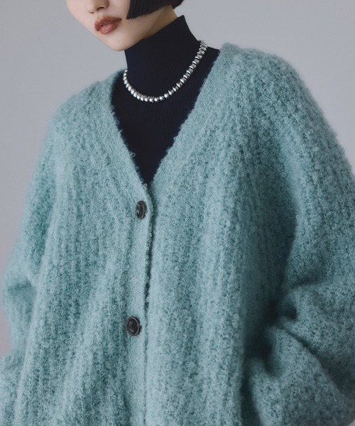 ADAM ET ROPE'（アダムエロペ）の「モヘヤウールニットカーディガンブルゾン（カーディガン/ボレロ・レディース・ブラウン/サックスブルー/オフホワイト・FREE）」の8枚目の写真