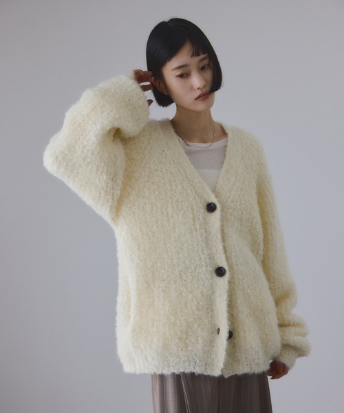 ADAM ET ROPE'（アダムエロペ）の「モヘヤウールニットカーディガンブルゾン（カーディガン/ボレロ・レディース・ブラウン/サックスブルー/オフホワイト・FREE）」の9枚目の写真