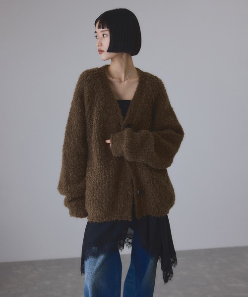 モヘヤウールニットカーディガンブルゾン（カーディガン/ボレロ