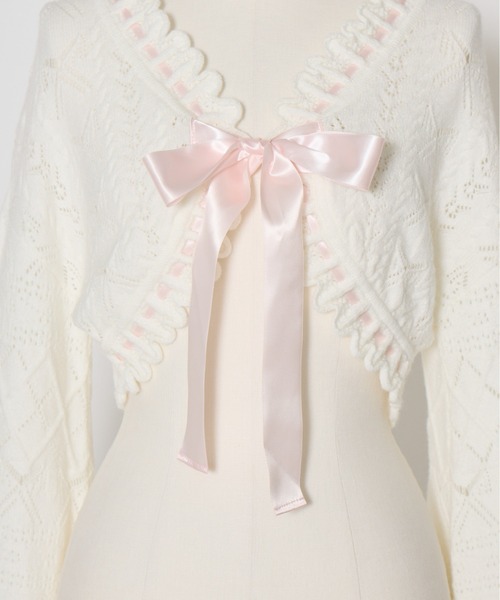 Fiorforte(フィオルフォルテ)の「ribbon frill knit bolero(カーディガン/ボレロ・レディース・ピンク/ホワイト・MEDIUM)」の11枚目の写真