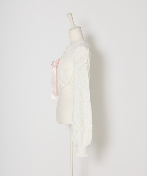 Fiorforte(フィオルフォルテ)の「ribbon frill knit bolero(カーディガン/ボレロ・レディース・ピンク/ホワイト・MEDIUM)」の9枚目の写真