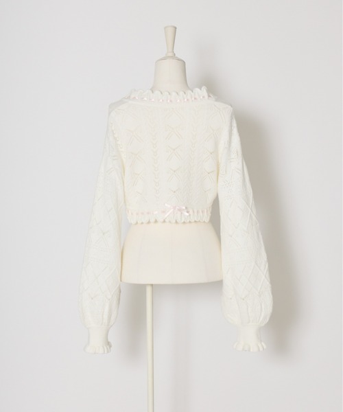Fiorforte(フィオルフォルテ)の「ribbon frill knit bolero(カーディガン/ボレロ・レディース・ピンク/ホワイト・MEDIUM)」の10枚目の写真