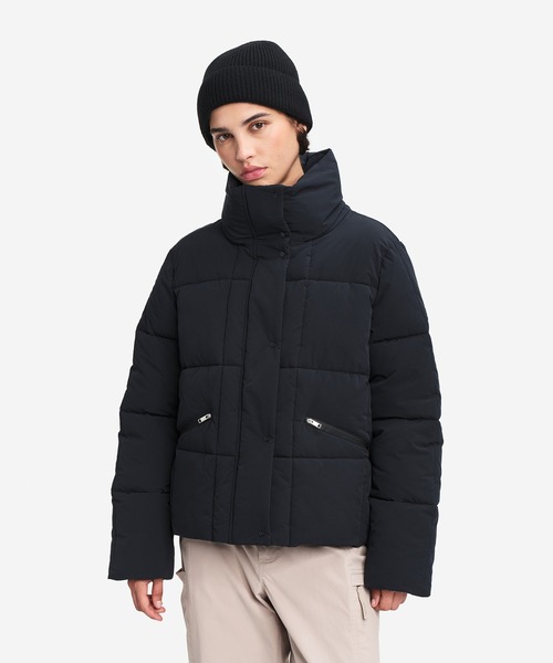AIGLE(エーグル)の「撥水 ショート キルティングパファージャケット / フード収納可(ダウンジャケット/コート・レディース・バイオレット/ブラック・M/XS/S)」の14枚目の写真
