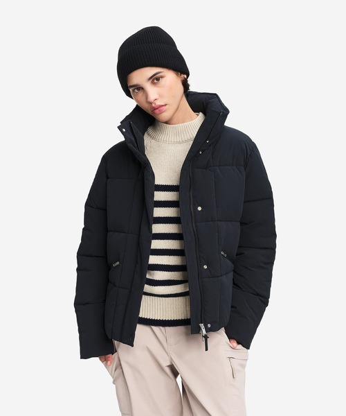 AIGLE(エーグル)の「撥水 ショート キルティングパファージャケット / フード収納可(ダウンジャケット/コート・レディース・バイオレット/ブラック・M/XS/S)」の16枚目の写真