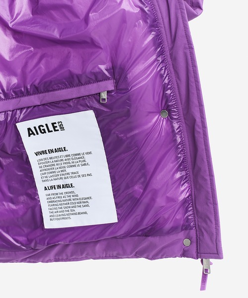 AIGLE(エーグル)の「撥水 ショート キルティングパファージャケット / フード収納可(ダウンジャケット/コート・レディース・バイオレット/ブラック・M/XS/S)」の9枚目の写真