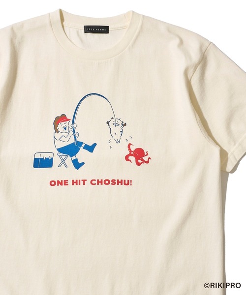 TETE HOMME(テットオム)の「【ゆる~い長州さん】釣りTシャツ(Tシャツ/カットソー・メンズ・ブラック/ホワイト・MEDIUM/LARGE)」の1枚目の写真