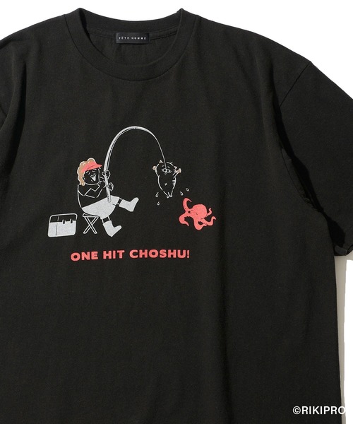 TETE HOMME(テットオム)の「【ゆる~い長州さん】釣りTシャツ(Tシャツ/カットソー・メンズ・ブラック/ホワイト・MEDIUM/LARGE)」の2枚目の写真
