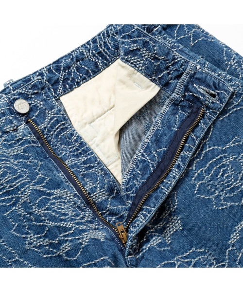 CALEE（キャリー）の「ROSE PATTERN JACQUARD DENIM SLACKS（デニムパンツ・メンズ・インディゴブルー・MEDIUM/LARGE/X-LARGE）」の5枚目の写真