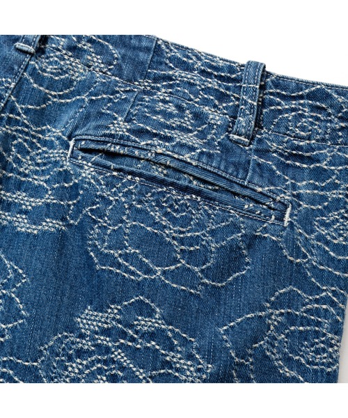 CALEE（キャリー）の「ROSE PATTERN JACQUARD DENIM SLACKS（デニムパンツ・メンズ・インディゴブルー・MEDIUM/LARGE/X-LARGE）」の8枚目の写真