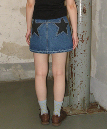 STAR BLACK MINI DENIM SKIRT MEDIUM BLUE