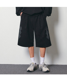 ダブルポスタ刺繍バミューダショーツブラック