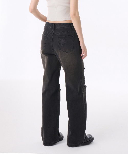 MUSINSA STANDARD WOMAN（ムシンサスタンダードウーマン）の「ウィメンズ デストロイドニ ワイドデニムパンツ [ラスティブラック]（デニムパンツ・レディース・その他・30/24/25/26/27/28/29）」の2枚目の写真