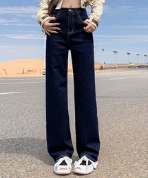 【大きいサイズ有/裏起毛】冬もあったか。ウォッシュ加工ストレートデニムパンツ レディース