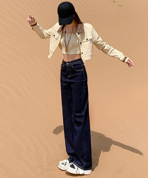 DAY CLOSET（デイ クローゼット）の「【大きいサイズ有/裏起毛】冬もあったか。ウォッシュ加工ストレートデニムパンツ レディース（デニムパンツ・レディース・ネイビー/ブルー・XL/2XL/S/M/L）」の7枚目の写真