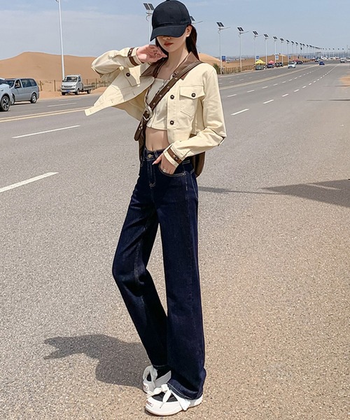 DAY CLOSET（デイ クローゼット）の「【大きいサイズ有/裏起毛】冬もあったか。ウォッシュ加工ストレートデニムパンツ レディース（デニムパンツ・レディース・ネイビー/ブルー・XL/2XL/S/M/L）」の8枚目の写真