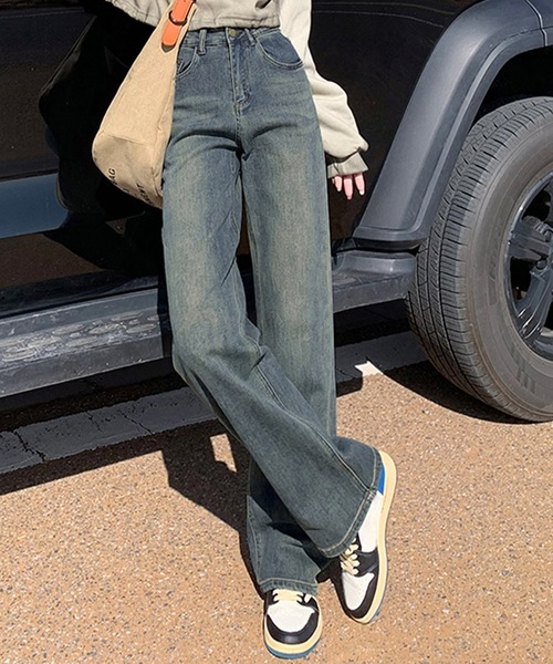 DAY CLOSET（デイ クローゼット）の「【大きいサイズ有/裏起毛】冬もあったか。ウォッシュ加工ストレートデニムパンツ レディース（デニムパンツ・レディース・ネイビー/ブルー・XL/2XL/S/M/L）」の15枚目の写真