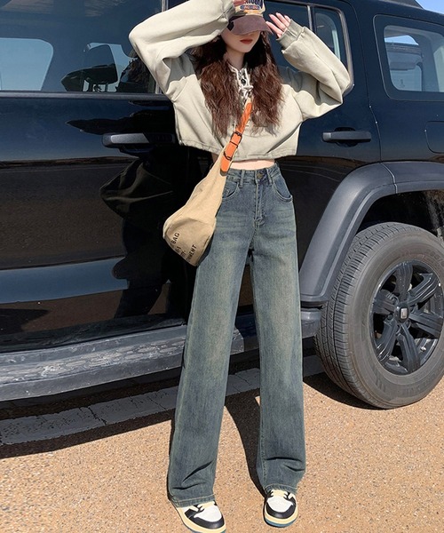 DAY CLOSET（デイ クローゼット）の「【大きいサイズ有/裏起毛】冬もあったか。ウォッシュ加工ストレートデニムパンツ レディース（デニムパンツ・レディース・ネイビー/ブルー・XL/2XL/S/M/L）」の19枚目の写真