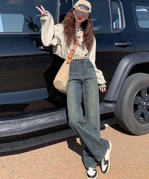 DAY CLOSET（デイ クローゼット）の「【大きいサイズ有/裏起毛】冬もあったか。ウォッシュ加工ストレートデニムパンツ レディース（デニムパンツ・レディース・ネイビー/ブルー・XL/2XL/S/M/L）」の21枚目の写真