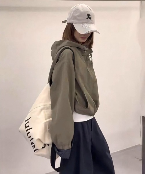CANVAS+(キャンバスプラス)の「【CANVAS+】チェック切り替えマウンテンパーカーブルゾン(ブルゾン・レディース・カーキ/ネイビー/アイボリー/キャメル・M)」の6枚目の写真