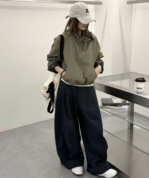 CANVAS+(キャンバスプラス)の「【CANVAS+】チェック切り替えマウンテンパーカーブルゾン(ブルゾン・レディース・カーキ/ネイビー/アイボリー/キャメル・M)」の7枚目の写真