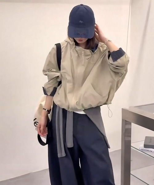 CANVAS+(キャンバスプラス)の「【CANVAS+】チェック切り替えマウンテンパーカーブルゾン(ブルゾン・レディース・カーキ/ネイビー/アイボリー/キャメル・M)」の13枚目の写真