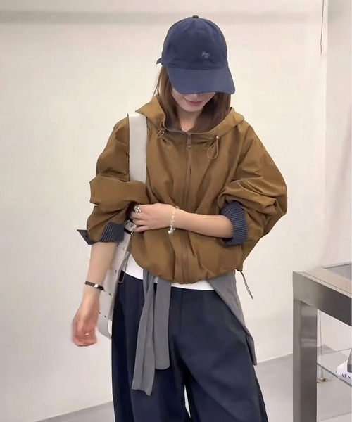 CANVAS+(キャンバスプラス)の「【CANVAS+】チェック切り替えマウンテンパーカーブルゾン(ブルゾン・レディース・カーキ/ネイビー/アイボリー/キャメル・M)」の21枚目の写真