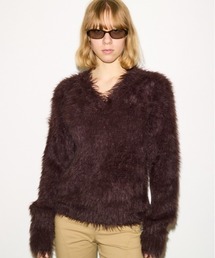 THROW by SLY | THROW SHAGGY V/N TUCK PUFF TOPS　シャギー Vネック タック パフ トップス 秋服 冬服(ニット/セーター)
