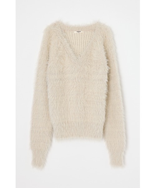 THROW by SLY（スローバイスライ）の「THROW SHAGGY V/N TUCK PUFF TOPS　シャギー Vネック タック パフ トップス 秋服 冬服（ニット/セーター・レディース・ブラウン/アイボリー・FREE）」の7枚目の写真