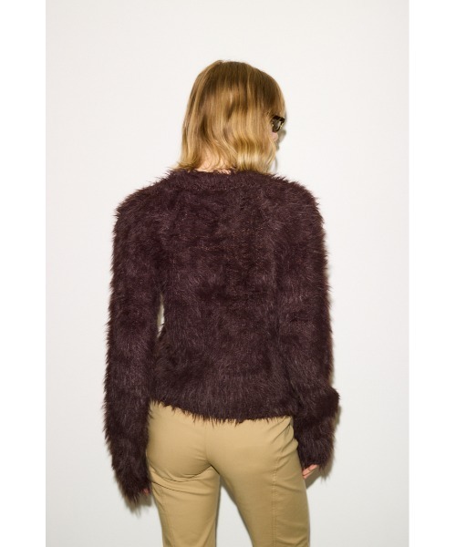 THROW by SLY（スローバイスライ）の「THROW SHAGGY V/N TUCK PUFF TOPS　シャギー Vネック タック パフ トップス 秋服 冬服（ニット/セーター・レディース・ブラウン/アイボリー・FREE）」の11枚目の写真