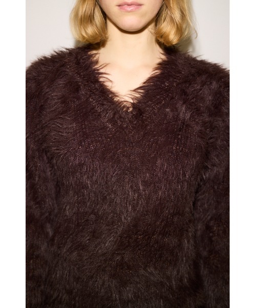 THROW by SLY（スローバイスライ）の「THROW SHAGGY V/N TUCK PUFF TOPS　シャギー Vネック タック パフ トップス 秋服 冬服（ニット/セーター・レディース・ブラウン/アイボリー・FREE）」の12枚目の写真