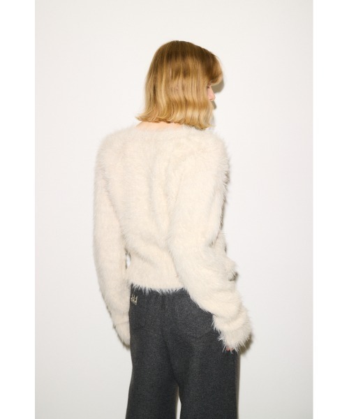 THROW by SLY（スローバイスライ）の「THROW SHAGGY V/N TUCK PUFF TOPS　シャギー Vネック タック パフ トップス 秋服 冬服（ニット/セーター・レディース・ブラウン/アイボリー・FREE）」の6枚目の写真