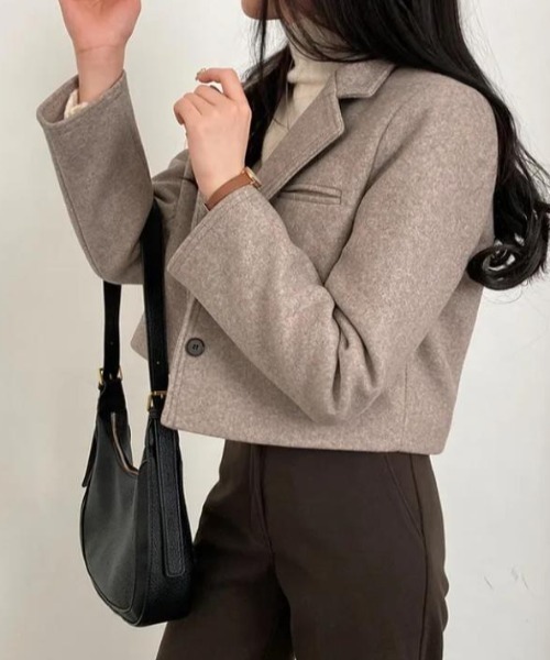 semplice（センプリチェ）の「ショートコート【韓国ファッション】（その他アウター・レディース・キャメル/グレー・F）」の10枚目の写真