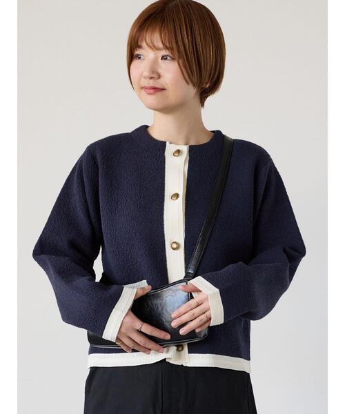 Lugnoncure（ルノンキュール）の「金釦配色ニットジャケット（カーディガン/ボレロ・レディース・ネイビー/ブラック/オフホワイト・F）」の3枚目の写真