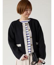 Lugnoncure | 金釦配色ニットジャケット(カーディガン/ボレロ)