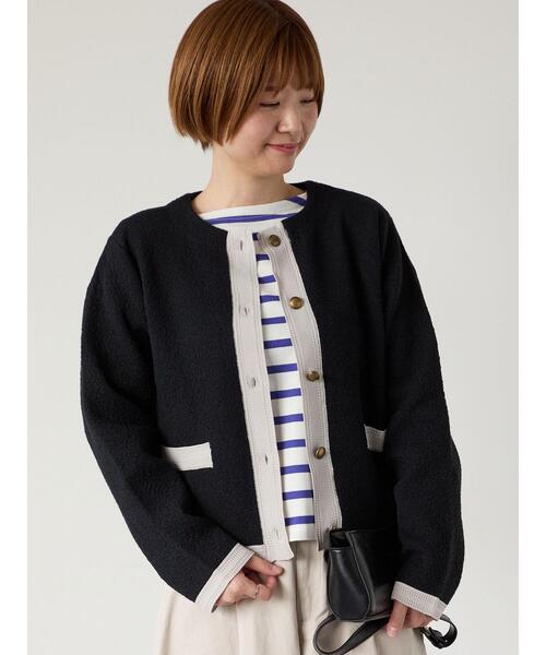 Lugnoncure（ルノンキュール）の「金釦配色ニットジャケット（カーディガン/ボレロ・レディース・ネイビー/ブラック/オフホワイト・F）」の2枚目の写真