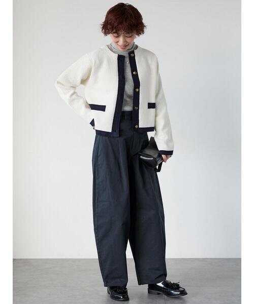 Lugnoncure（ルノンキュール）の「金釦配色ニットジャケット（カーディガン/ボレロ・レディース・ネイビー/ブラック/オフホワイト・F）」の5枚目の写真