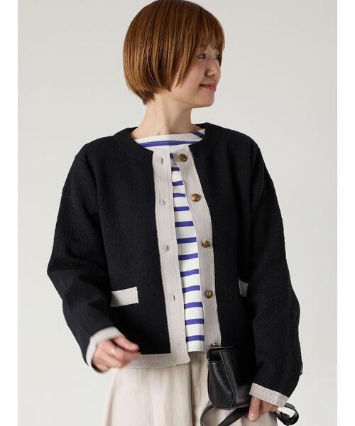 Lugnoncure（ルノンキュール）の「金釦配色ニットジャケット（カーディガン/ボレロ・レディース・ネイビー/ブラック/オフホワイト・F）」の9枚目の写真