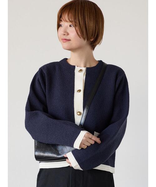 Lugnoncure（ルノンキュール）の「金釦配色ニットジャケット（カーディガン/ボレロ・レディース・ネイビー/ブラック/オフホワイト・F）」の12枚目の写真