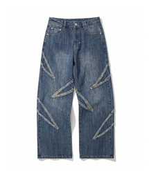 Fringe Applique Wide Jeans DCPT054BlueA
